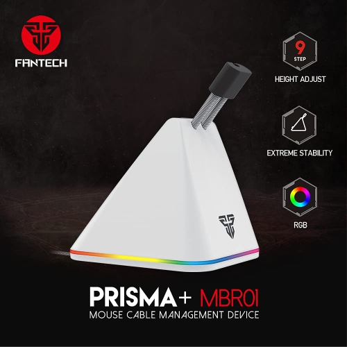Prisma+ MBR01 Mouse Cable Bungee RGB Mouse Cord Holder and Cable Management Device for Esports, White