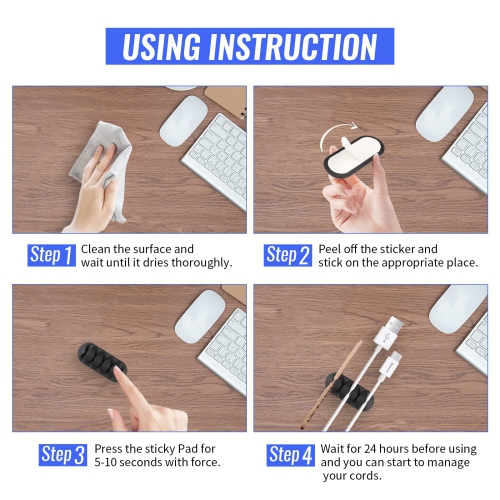 Cable Clips 16 Pack Cord Organizer Self Adhesive Cable Holder Wire Management for USB Charging Cables Power Cord Mouse Cables Headphone Cords