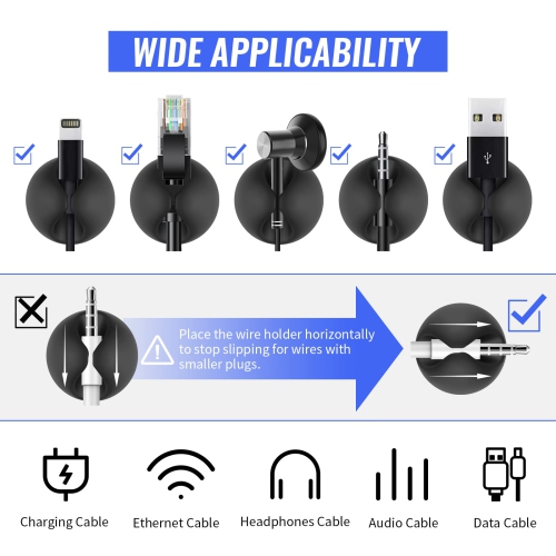 Cable Clips 16 Pack Cord Organizer Self Adhesive Cable Holder Wire Management for USB Charging Cables Power Cord Mouse Cables Headphone Cords