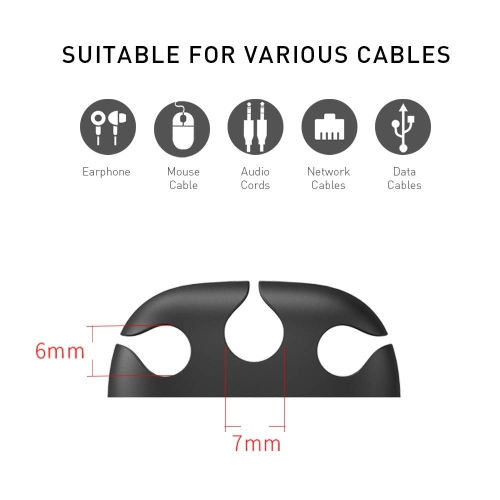 Ensemble de 6 cordons organisateur pinces pour câbles Support de câble adhésif robuste pour organiser le câble USB fil métallique pour le bureau à