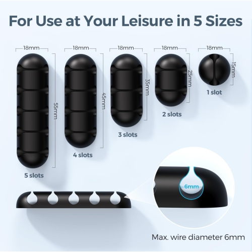 Cable Holder Clips, 5 Pack Cord Organizer for Desk, Silicone Adjustable Cord Clip, Adhesive Wire Management for Charging Cable USB Mouse Wire PC Car