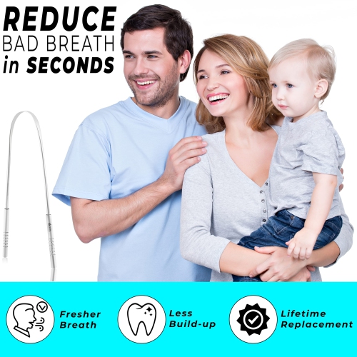 Tongue Scraper 1 Pack Professional Tongue Cleaner Reusable Stainless Steel Tongue Scrapers with Dual Carved Handle for Adults, Kids