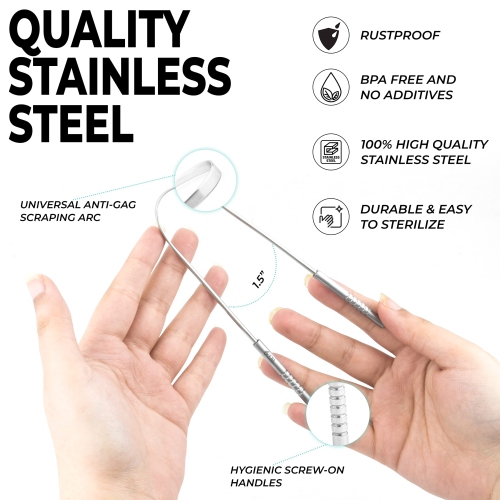 Tongue Scraper 1 Pack Professional Tongue Cleaner Reusable Stainless Steel Tongue Scrapers with Dual Carved Handle for Adults, Kids