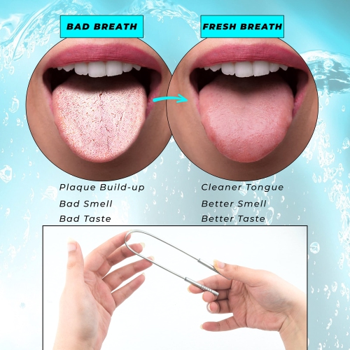 Tongue Scraper 1 Pack Professional Tongue Cleaner Reusable Stainless Steel Tongue Scrapers with Dual Carved Handle for Adults, Kids