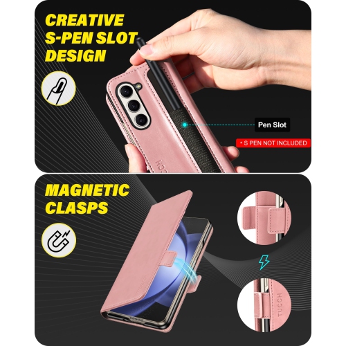 TUCCH Case for Galaxy Z Fold 5, Galaxy Z Fold5 Case Wallet with S Pen Holder Kickstand RFID Blocking Card Holder , Shockproof PU Leather PC Shell