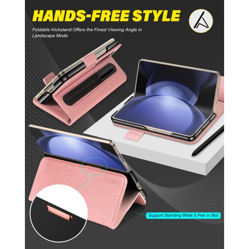 TUCCH Case for Galaxy Z Fold 5, Galaxy Z Fold5 Case Wallet with S Pen Holder Kickstand RFID Blocking Card Holder , Shockproof PU Leather PC Shell