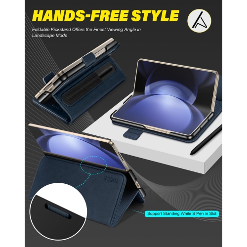 Étui portefeuille TUCCH pour Galaxy Z Fold 5, étui en cuir pu avec support de stylet S porte-cartes anti-RFID porte-cartes rigide pour PC, support de