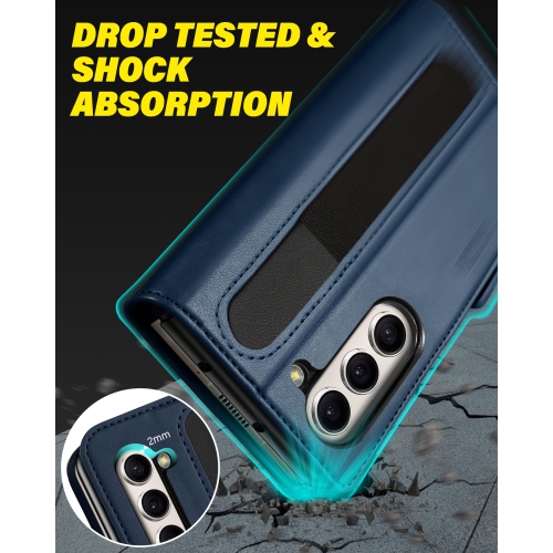 Étui portefeuille TUCCH pour Galaxy Z Fold 5, étui en cuir pu avec support de stylet S porte-cartes anti-RFID porte-cartes rigide pour PC, support de