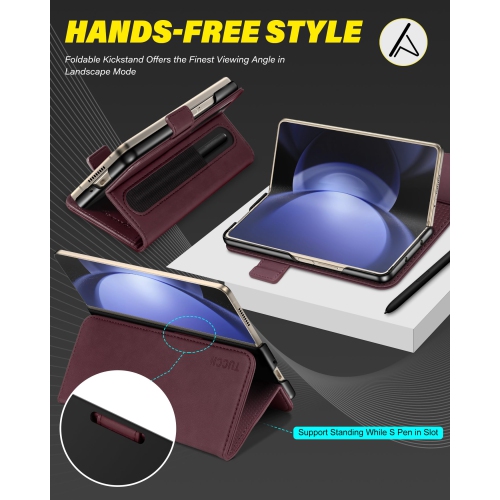 Étui pour Galaxy Z Fold 5 5G, étui-portefeuille en cuir de polyuréthane avec porte-stylet S [blocage RFID] [porte-carte] [coque pour PC], support