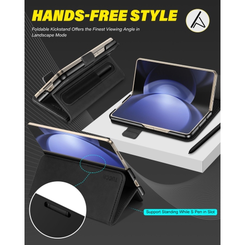 Étui portefeuille TUCCH pour Galaxy Z Fold 5 5G, étui en cuir pu avec béquille en S Pen Support pour cartes anti-RFID Étui PC Étui protecteur Flip