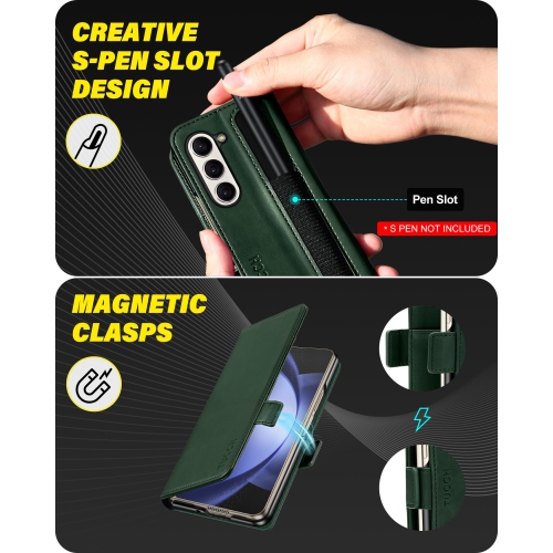 Étui portefeuille pour Galaxy Z Fold 5, étui-portefeuille antichoc avec support de S Pen [blocage RFID] [porte-cartes], étui folio en cuir pu pour PC