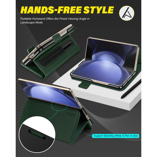 Étui portefeuille pour Galaxy Z Fold 5, étui-portefeuille antichoc avec support de S Pen [blocage RFID] [porte-cartes], étui folio en cuir pu pour PC