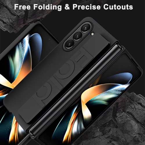 Samsung Galaxy Z Fold 5 Case with Strap Black,Hard Shockproof PC Cover Camera Protective Slim Thin Case for Samsung Z Fold 5 Case Men,Cover for