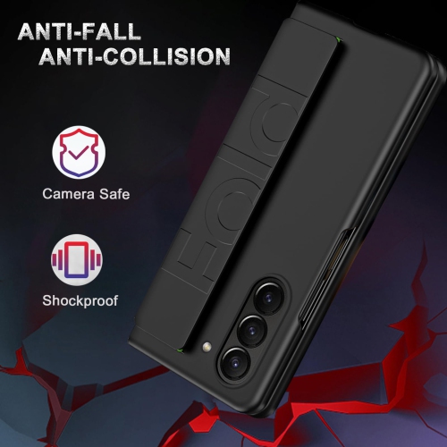 Samsung Galaxy Z Fold 5 Case with Strap Black,Hard Shockproof PC Cover Camera Protective Slim Thin Case for Samsung Z Fold 5 Case Men,Cover for