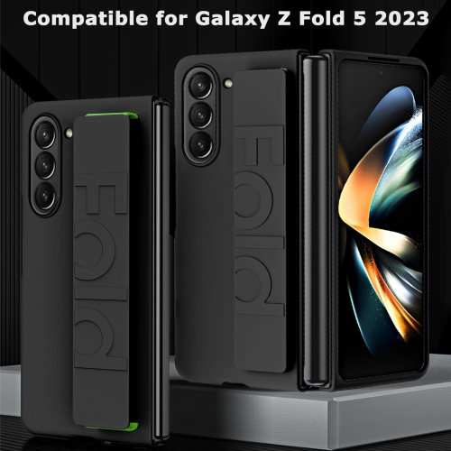 Samsung Galaxy Z Fold 5 Case with Strap Black,Hard Shockproof PC Cover Camera Protective Slim Thin Case for Samsung Z Fold 5 Case Men,Cover for