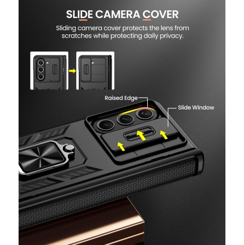 Case for Samsung Galaxy Z Fold 5 with Screen Protector, Kickstand Ring Holder, Slide Camera Cover and Hinge Protection - Shockproof for Z Fold 5 5G