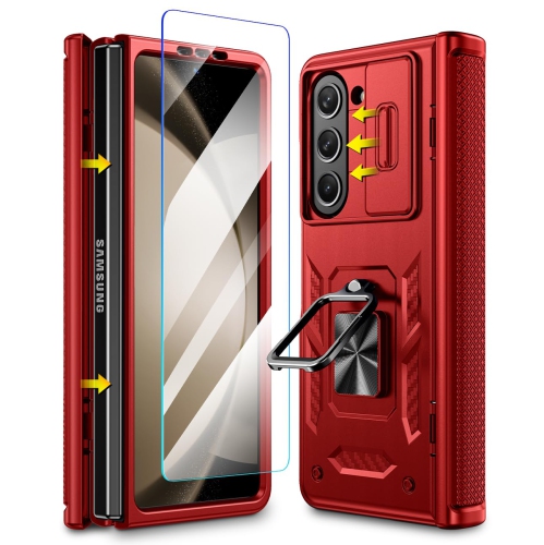 Case for Galaxy Z Fold 5, Slide Camera Cover Case with Tempered Glass Screen Protector & Kickstand & Hinge Protection Phone Case for Samsung Galaxy Z