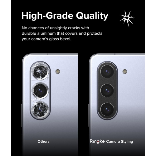 Style d'appareil photo compatible avec le Galaxy Z Fold 5 5G de Samsung, protecteur d'appareil photo en aluminium - Noir