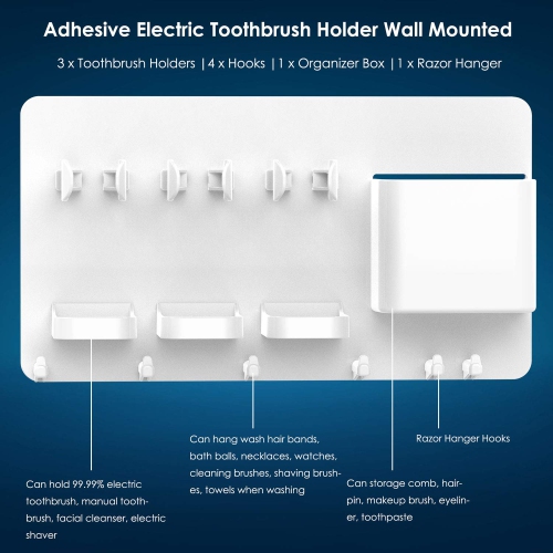 Adhesive Electric Toothbrush Holder Wall Mounted Razor Hanger Bathroom Organizer Box ABS