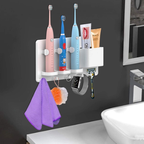 Adhesive Electric Toothbrush Holder Wall Mounted Razor Hanger Bathroom Organizer Box ABS
