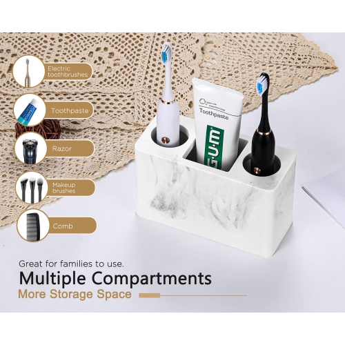 Toothbrush Holder, 3 Slots Large Electric Toothbrush Toothpaste Stand, 6.3x2.8x3.8 inch Resin Storage for Bathroom Accessories Set Vanity Counter