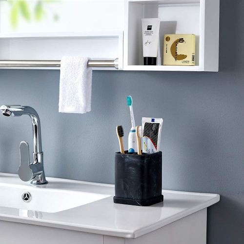 Toothbrush Holder, Countertop Marble Look Electric Toothbrush Toothpaste Makeup Brush Razor Holder Stand Bathroom Organizer with Detachable Tray