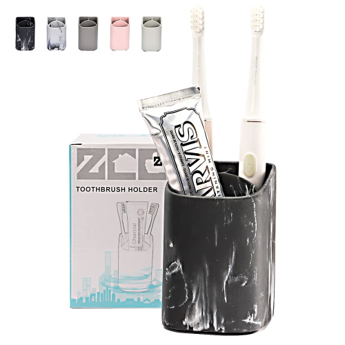 Chic Black Marble Bathroom Must Haves Toothbrush Holder Set - Versatile Black Bathroom Accessories Set - Razors, Makeup, and Tooth Brush Holder