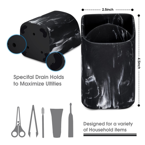 Chic Black Marble Bathroom Must Haves Toothbrush Holder Set - Versatile Black Bathroom Accessories Set - Razors, Makeup, and Tooth Brush Holder