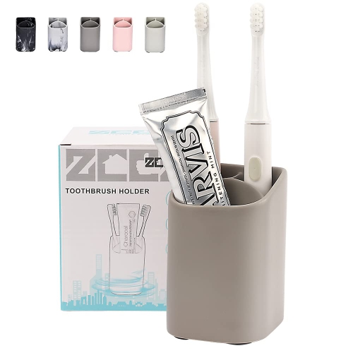 HLD Toothbrush Holder for Bathroom - Electric Toothbrush And Toothpaste Holder - Bathroom Countertop Cup Organizer Razor Makeup Brushes Pencil Holder Stand - Brown