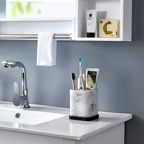 Toothbrush Holder, Countertop Marble Look Electric Toothbrush Toothpaste Makeup Brush Razor Holder Stand Bathroom Organizer with Detachable Tray