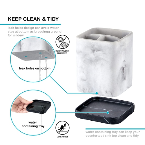 Toothbrush Holder, Countertop Marble Look Electric Toothbrush Toothpaste Makeup Brush Razor Holder Stand Bathroom Organizer with Detachable Tray