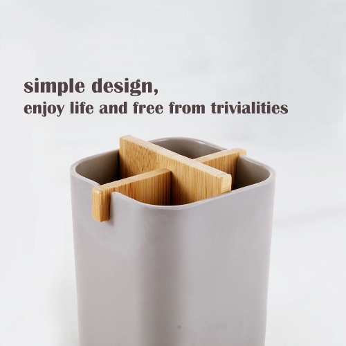 Bamboo Toothbrush Holder for Bathroom with 4 Compartments, Electric Toothbrush Holder, Countertop Stand Organizer for Kitchen Utensils Office