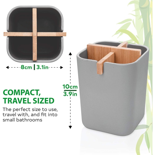 Bamboo Toothbrush Holder for Bathroom with 4 Compartments, Electric Toothbrush Holder, Countertop Stand Organizer for Kitchen Utensils Office