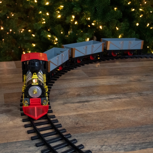 Ensemble de train de Noël animé rouge et doré à piles avec son, 20 pièces