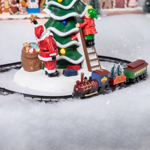 Animated Christmas Train Set Carrying Frosted Pine Trees - 9-Piece