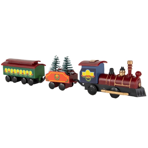Animated Christmas Train Set Carrying Frosted Pine Trees - 9-Piece