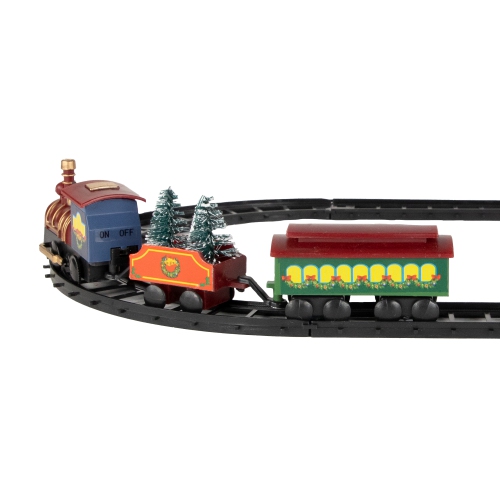 Animated Christmas Train Set Carrying Frosted Pine Trees - 9-Piece