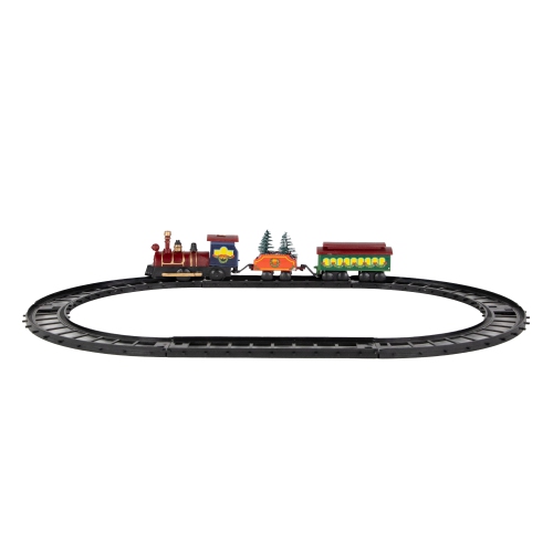 Animated Christmas Train Set Carrying Frosted Pine Trees - 9-Piece
