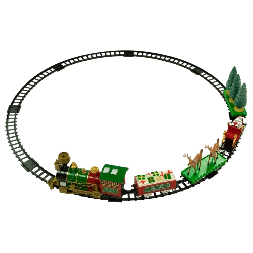 Ensemble de train de Noël animé avec cheminée fonctionnelle - Rouge et vert - 22 pièces