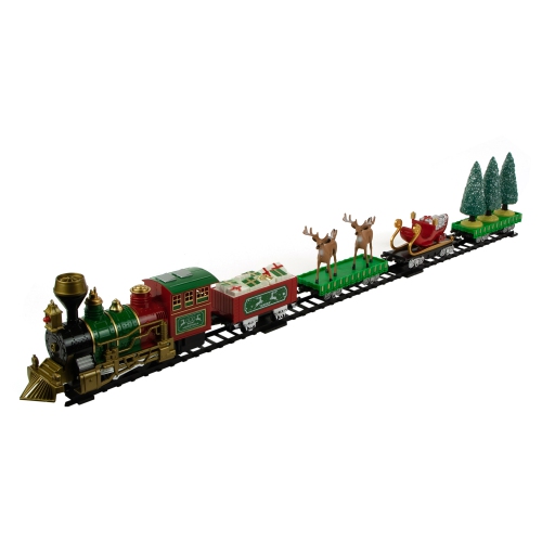 Ensemble de train de Noël animé avec cheminée fonctionnelle - Rouge et vert - 22 pièces