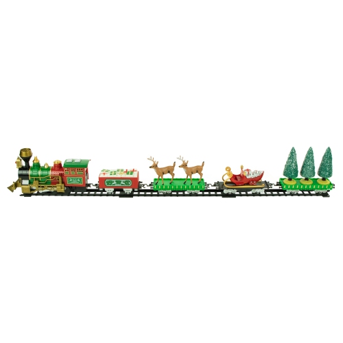 Ensemble de train de Noël animé avec cheminée fonctionnelle - Rouge et vert - 22 pièces