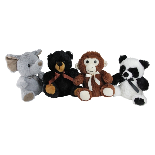 NORTHLIGHT  Pack Of 4 Plush Sitting Bear, Elephant, Monkey And Panda Stuffed Animal Figures 9"