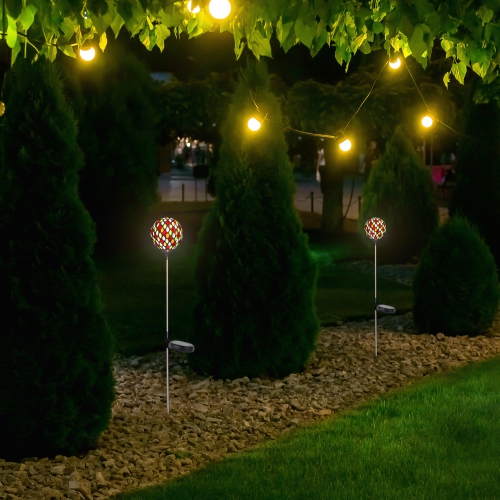 Marqueurs solaires pour allée en vitrail de mosaïque LED de 30&nbsp;po - Multicolore - Ensemble de 2