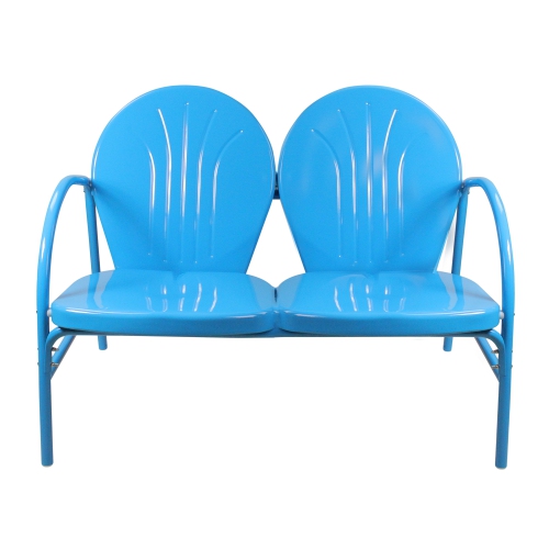 47-Inch Outdoor Retro Tulip Steel Loveseat, Sky Blue
