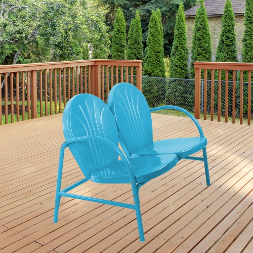 47-Inch Outdoor Retro Tulip Steel Loveseat, Sky Blue
