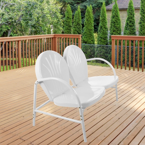 47-Inch Outdoor Retro Tulip Steel Loveseat, White