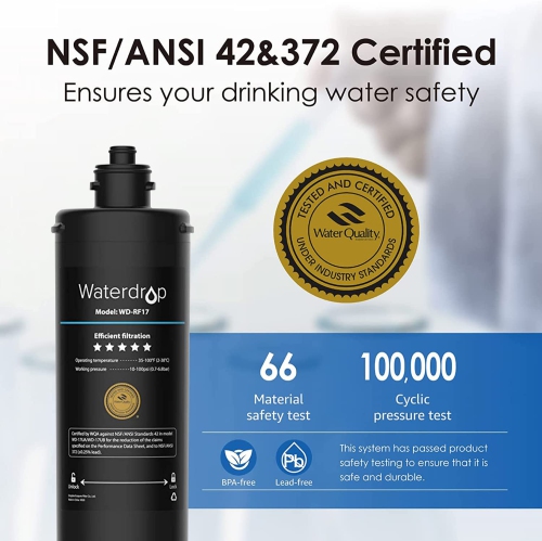 Waterdrop RF17 Replacement Filter Cartridge for 17UA/17UB Under Sink Water Filter, Reduces Lead, Chlorine, Bad Taste & Odor, NSF/ANSI 42 Certified,