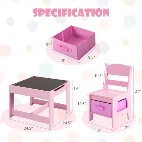 Costway 3 in 1 Wood Activity Table Chair Set w/Storage Box Pink
