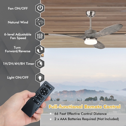 Costway 48 Inch Reversible Ceiling Fan w/ LED Light, Remote Control, 6 Speeds & 8H Timer