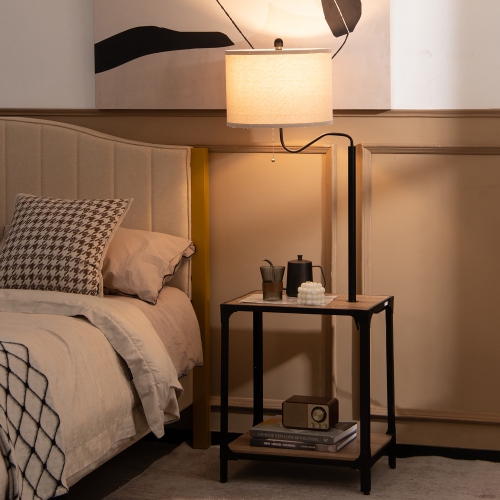 Costway Floor Lamp with End Table and USB Charging Ports 360° Rotatable Lamp Arm